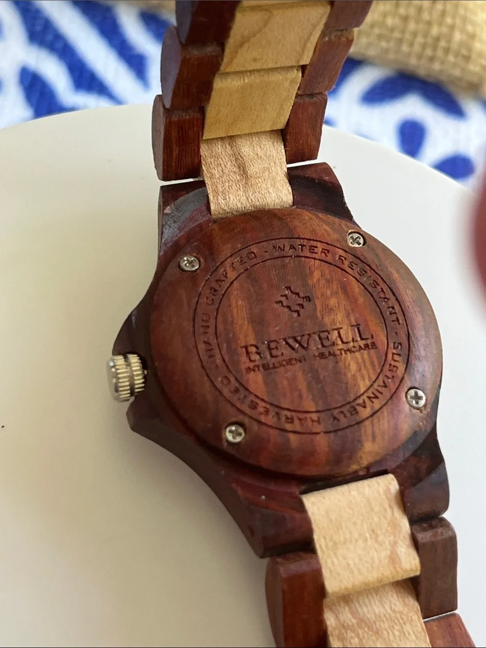 BEWELL Wooden Watch in Two-Tone Brown and Light Wood New Battery